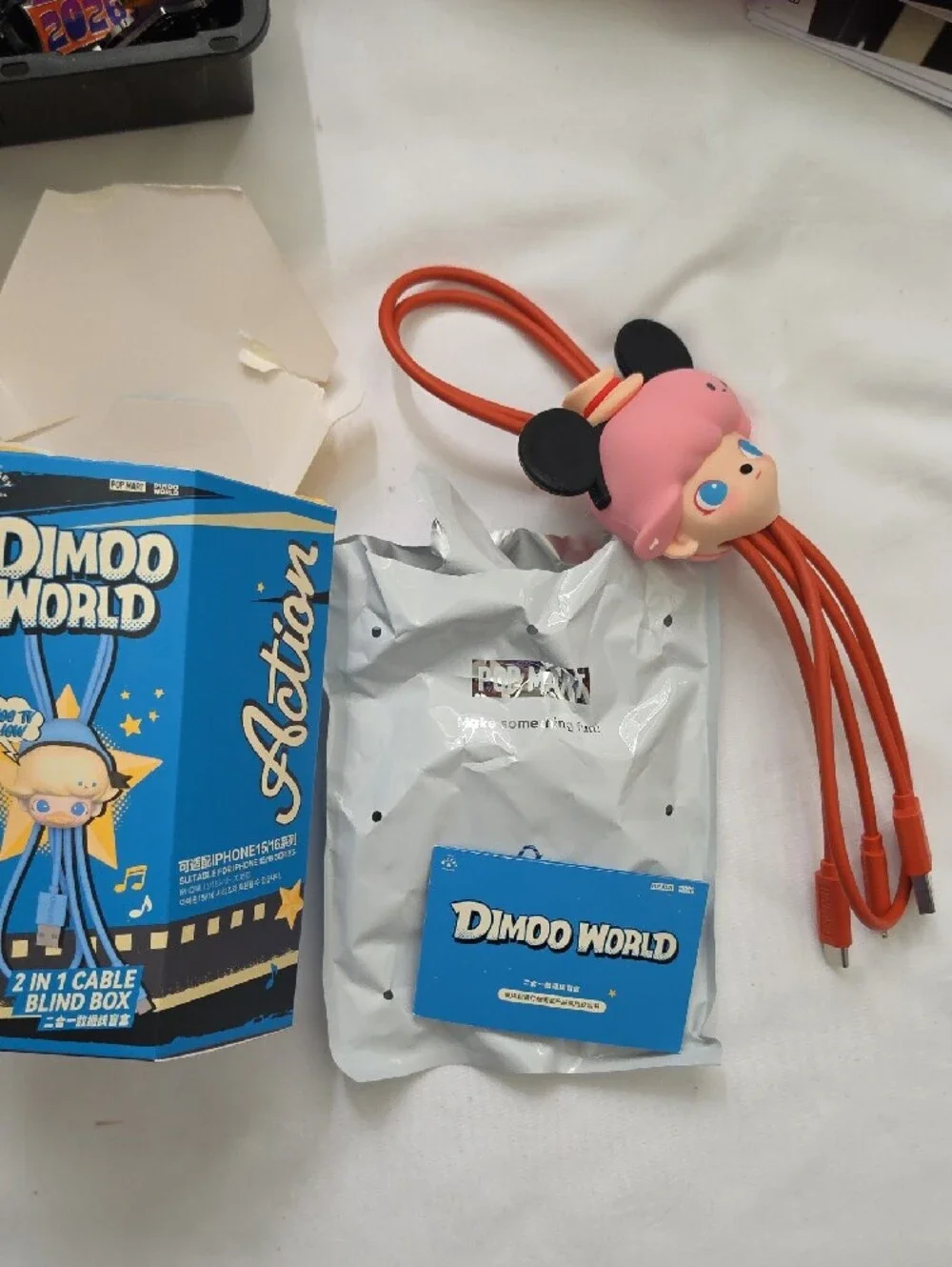 NWT Pop Mart X Disney Dimoo World 2 In 1 Cell Phone Cable Mickey Mouse TV Show